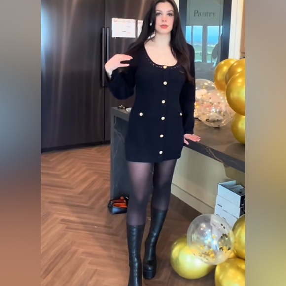 Reformation Priscilla Regenerative Wool Mini Sweater Dress Crochet Navy Large - Picture 7 of 16